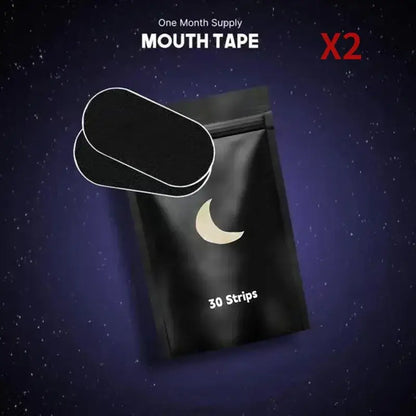 One month supply of mouth tape featuring 30 strips in a sleek black package, designed for better sleep.