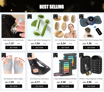 Best-selling health products including scalp combs, massagers, and foot care items on discount.